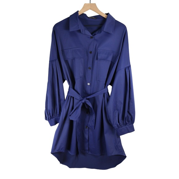 PrettyGarden Dresses & Skirts - PRETTY GARDEN Navy Blue Long Sleeve Belted Shirt Dress Tunic Coastal XL